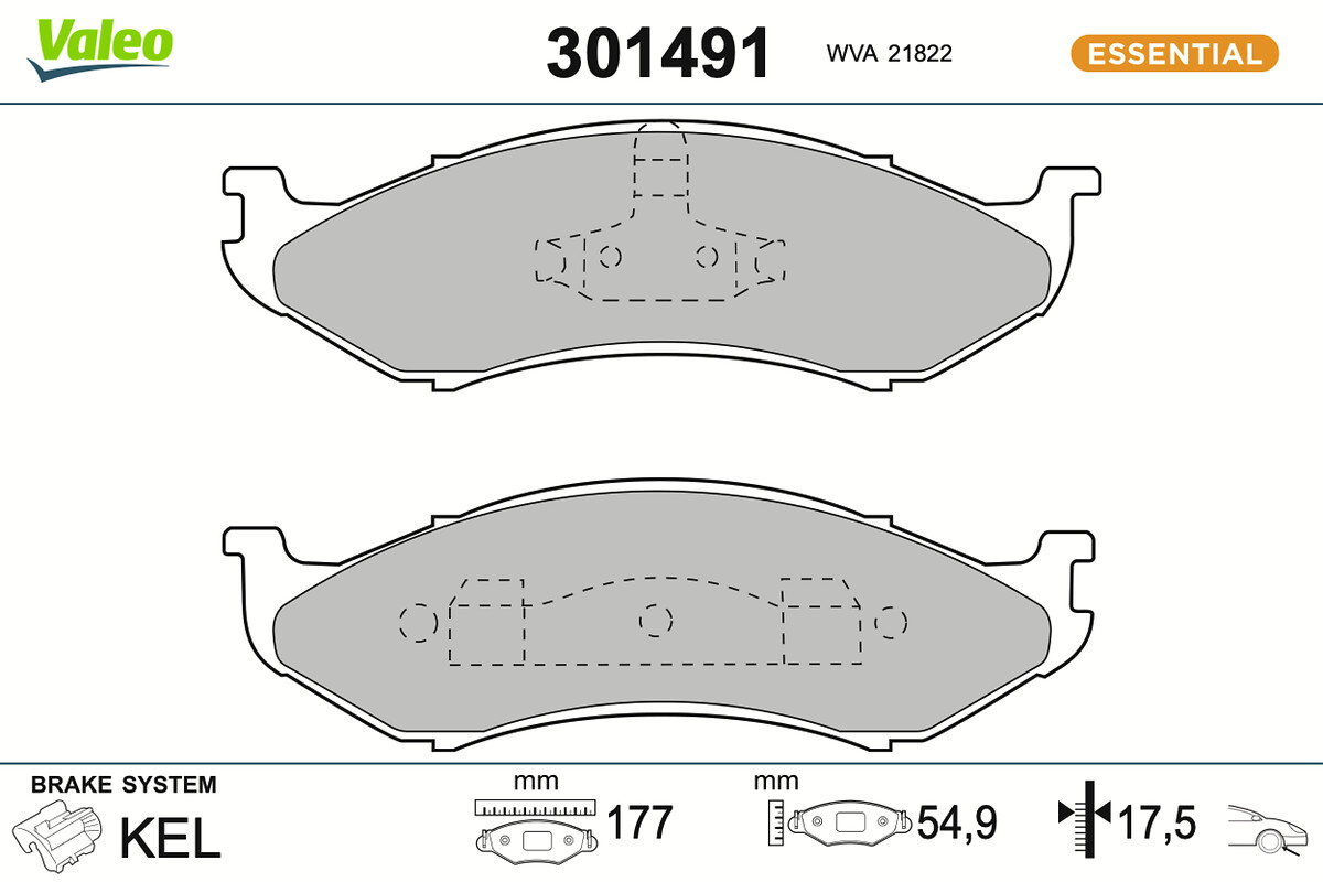 Jeu de 4 plaquettes de frein VALEO 301491